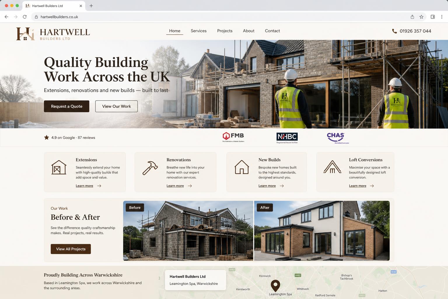 Hartwell Builders Ltd website concept